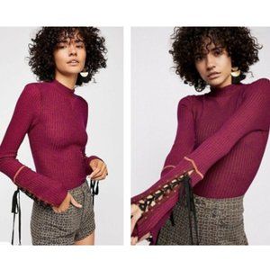 Free People Mountaineer Thermal Top lace-Up Tie Cuff Long Sleeve